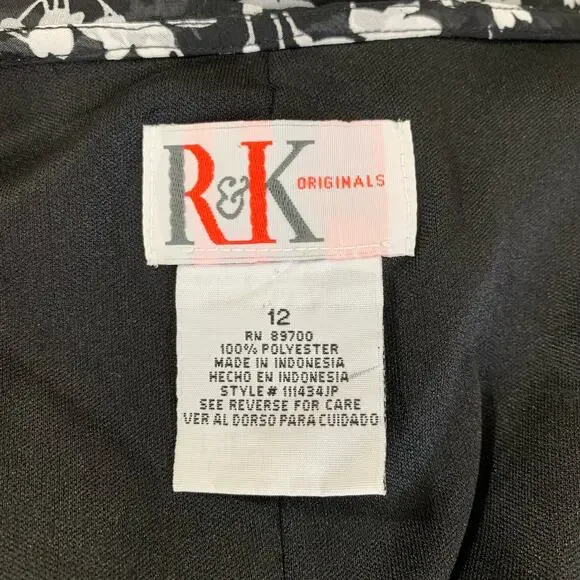 Vintage Size 12 Women's Floral Print Ruffle Dress Black White Tie Waist - Picture 15 of 16